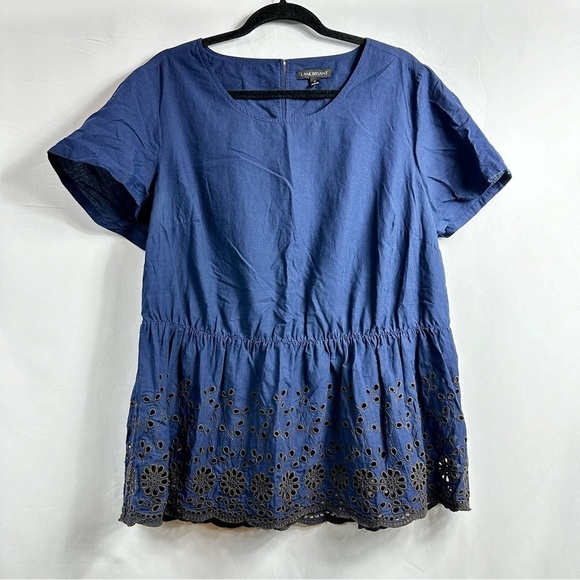 Lane Bryant Women’s Plus Sz 18 Blue Floral Eyelet Round Neck Short Sleeve Top - Picture 8 of 8
